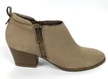 Franco Sarto  5.5 Ankle Boots Booties Leather Beige Tan 2" Block Heel Almond Toe