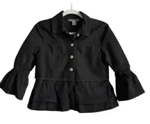 Kate & Mallory Women's Small Black Denim Bell Sleeve Button Front Ruffled Jacket
