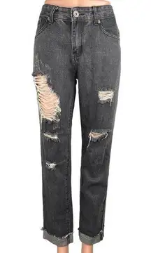 Liquor N Poker Black Raw Hem Mid Rise Distressed Straight Ankle Denim Jeans 10