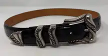 Vintage ONYX 19403 Black Leather Belt Size 28 Marked 1993 90s Silver Buckle Tip