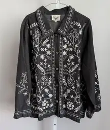 Sacred Hawk Embroidered Denim Jacket Floral Western Jean Jacket Medium