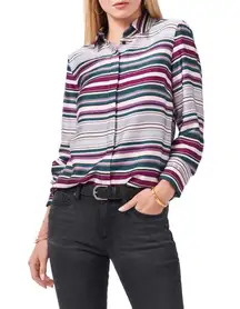 Vince Camuto Button-Up Shirt Women's Large Green Purple Vineyard Stripe NWT