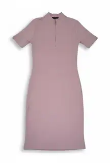 Forever 21 Ribbed Mock Neck Zip Front Short Sleeve Midi Dress Mauve Size Medium
