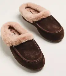 UGG Ansley Suede Mule Slippers Leather Moccasin Dusted Cocoa NIB Sz W/8 M/7