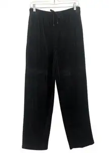 Onque Casuals Black Velour Velvet Wide Leg High Rise Sweatpants Track Pants