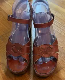 Kinney Vintage 70’s Platform Wood Heel Sandals Shoes Disco Hippie Leather Sz 7.5