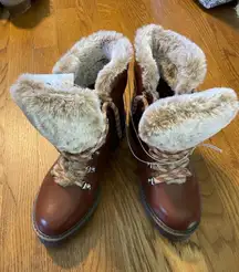Comfortable Brown Faux Fur Lined Lace Up‎ Winter Boots Size 6.5 NWT Cabincore