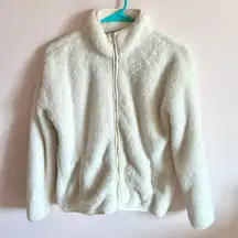 Womens White Fleece Zip up Jacket Forever 21 Super Soft Small