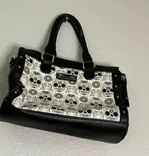 LOUNGEFLY BLACK AND WHITE SUGAR SKULLS DUFFLE CROSSBODY BAG