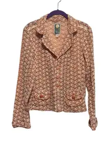 Burning Torch Orange White Floral Semi Sheer Blazer in Excellent Condition