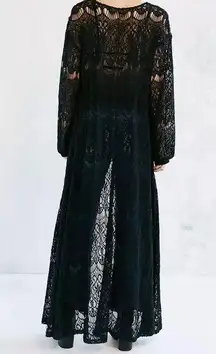 Free People Black Lace Duster Cardigan Maxi Jacket Goth WhimsiGoth Boho Large