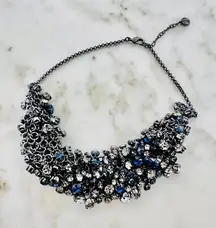 Talbots Crystal Cluster Statement Necklace-Gunmetal Finish