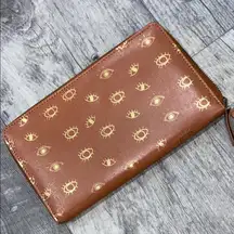 EVIL EYE BROWN LEATHER TRAVEL WALLET Organizer Case NWT