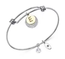 New UNWRITTEN Pavé and Initial E Bangle Bracelet in Stainless Steel Silv…