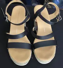 Report ELLA Black Espadrille Wedge cork and Jute wo size 8.5 Sandals. GUC CLEAN