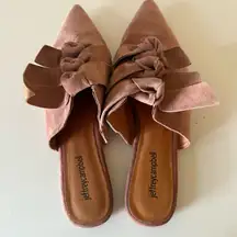 Jeffery Campbell Charly Pink Triple Bow Suede Pointed Flat Slip-On Mules Sz 9