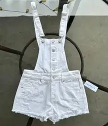 PacSun Denim Distressed Frayed Hem Short Overalls Shortalls in White - Size 23