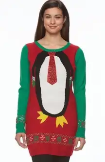 Womens PENGUIN  Ugly Christmas Sweater Party Dress Sequin Animal Size‎ L
