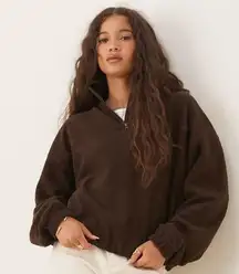 SKIMS Espresso Boyfriend Fleece Slouchy Half Zip Pullover Oversized Comfy