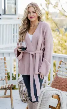 Distracted By You Mocha Wrap Tie Cardigan Size Medium