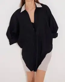MOEVA Sibilla Black Long Sleeve Oversized Linen Shirt
