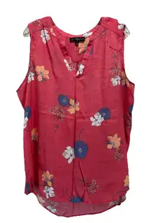 Fred‎ David Red/Multi Floral Blouse V Neck Sleeveless Size XXL High/Low