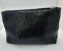 Vintage Neiman Marcus Black Mesh Shiny Chainmail Clutch Purse Rhinestone zipper