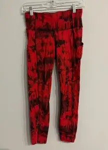 Lululemon Fast & Free Leggings – Red & Black Tie-Dye, Size 6