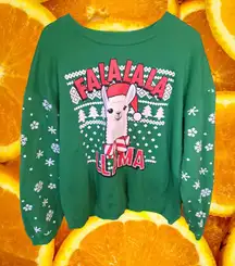 Wound Up Falalalala Llama Green‎ Christmas/Holiday Ugly Sweatshirt Size L
