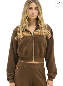 Aviator Nation Cropped Zip Hoodie – Chocolate/Espresso SIZE: S Brand New With Tags — Retail $196