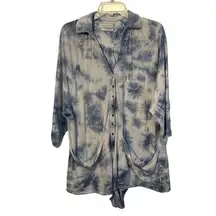 Urban Outfitters Blue White Tie Dye Romper Long Sleeve Button Front Shorts Small