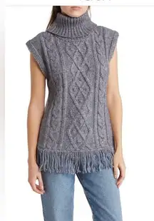 Cowl neck fringe vest