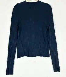Banana Republic Womens Ribbed Merino Wool Mock Neck Sweater Size Large Navy EUC