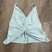 Knot Front Cropped Tank Top Blue Size Small