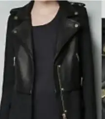 Genuine leather, moto front wool blend coat . NWOT. Zara .