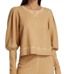 Veronica Beard Analeigh Sweatshirt Womens Large Tan Puff Sleeves Pima Cotton