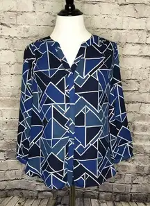 NYDJ‎ Blue Abstract Pintuck Pleat Back Blouse