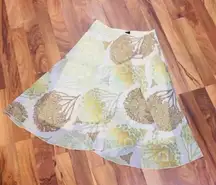 New Vintage Pineapple Yellow Floral Flare Layered Skirt Summer Pastel Midi