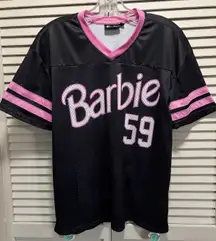 Barbie Black/Pink Short Sleeve Jersey Top Size Small V Neck Lined Mattel Graphic