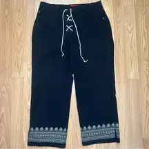 Gloria Vanderbilt Cropped Capri Pants Womens 8 Embellished Black Lace-Up Tie Y2K