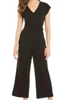 Alex Marie Kacie Tie Front V Neck Crop Wideleg Crepe Jumpsuit Black Size 16 Cute