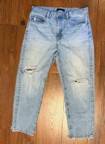 Uniqlo Relaxed Tapered‎ Straight Distressed Jeans 28 Mid Rise Light Wash Cotton