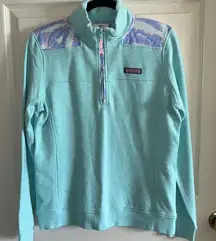 Vineyard Vines Womens Limited Edition Turquoise Pullover w/ Lilac/Pink Leaf Sz M