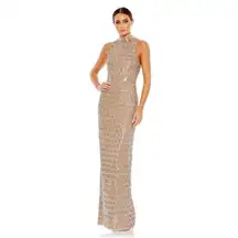 Mac Duggal Sequin High Neck Sleeveless Column Gown Dress 10907 Taupe 2