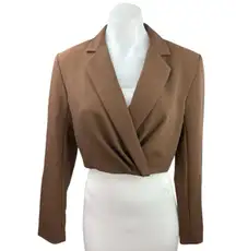 Zara Brown Faux Wrap Tailored Collar Long Sleeve Cropped Blazer Jacket Top Sz S
