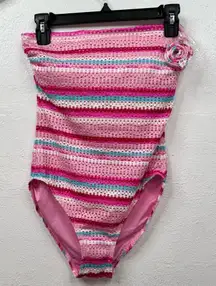 Kate Spade New York One-Piece Swimsuit Womens S Pink Stripe Bandeau with strap