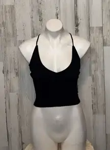 Love Tree Black Lace-Up Back Ribbed Crop Top – Size M