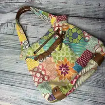 Fossil Canvas Boho Bag Purse w/ Leather Trim Shoulder Bag