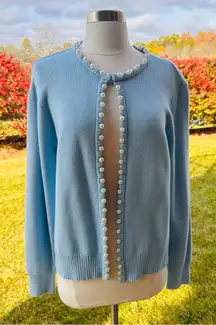 Boston Proper Blue Pearl trimmed cardigan Size M