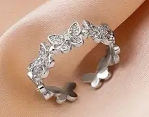 Women’s 18K White Gold Plated Butterfly Adjustable Ring Size 7-9